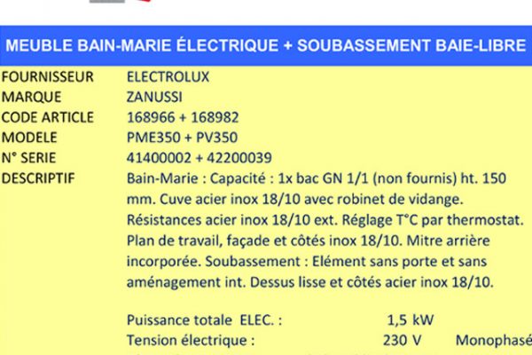 Bain-marie ZANUSSI - AAE Alsace Alimentaire Équipement