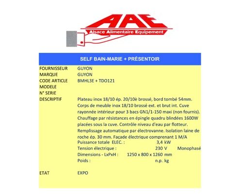 AAE Alsace Alimentaire Équipement - self bain-marie ENODIS GUYON